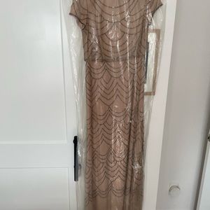 Adrianna Papell short sleeve beaded blouson gown